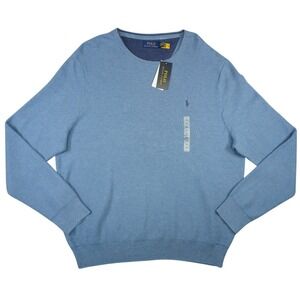 NEW Polo Ralph Lauren Men's Blue Waffle Knit Crewneck Pullover Sweater XXL Pony